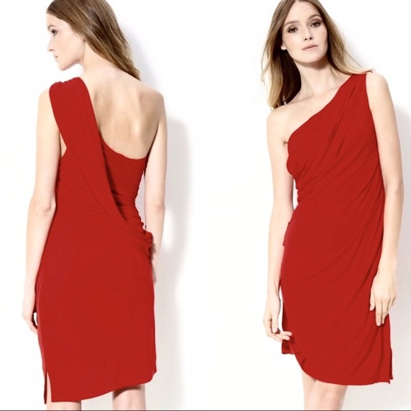 Haute Hippie Women’s Red Silky Rayon Stretch Knit One Shoulder Draped Gown S 585 - Picture 1 of 7